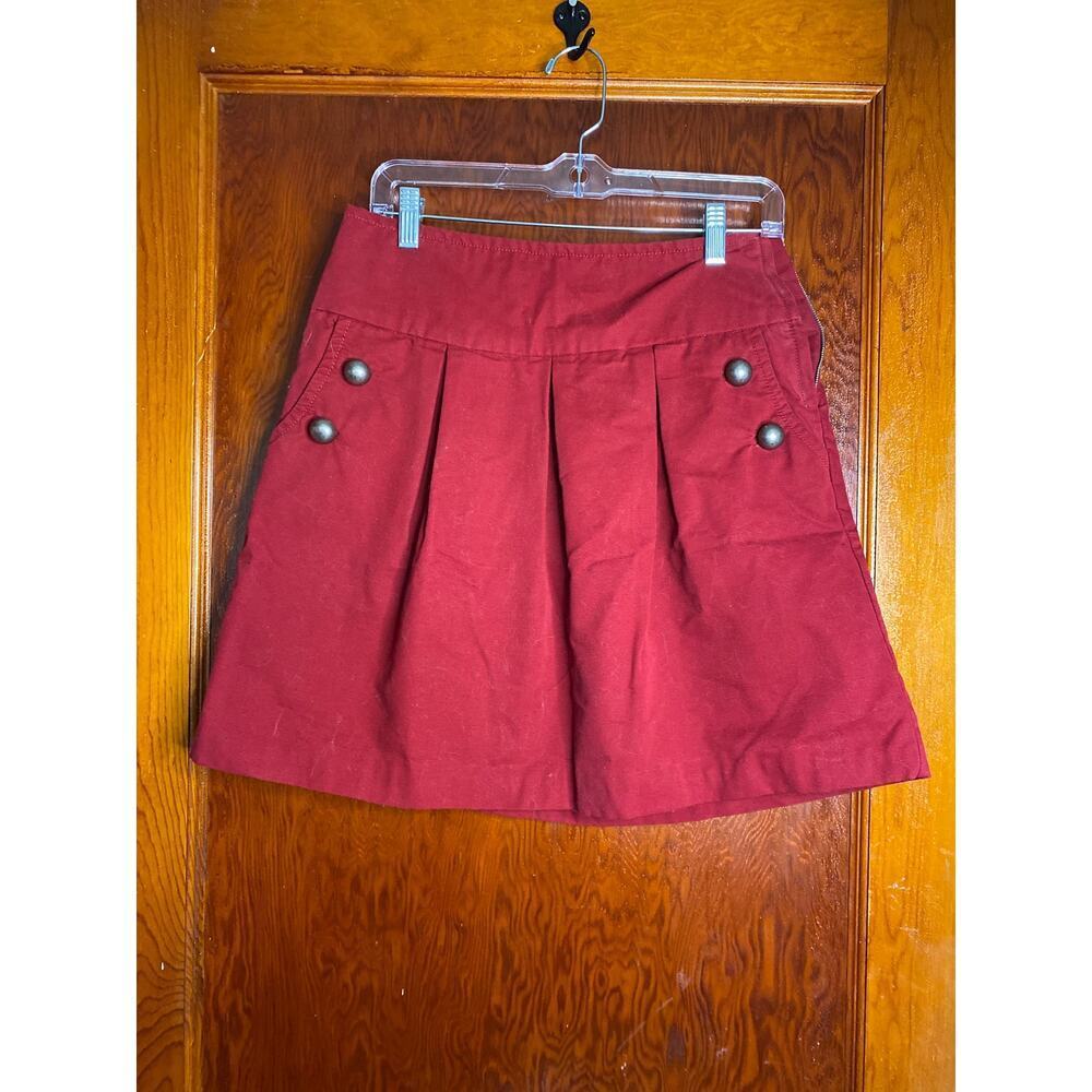 Red Elevenses Cotton Anthropologie Mini Military Skirt 6